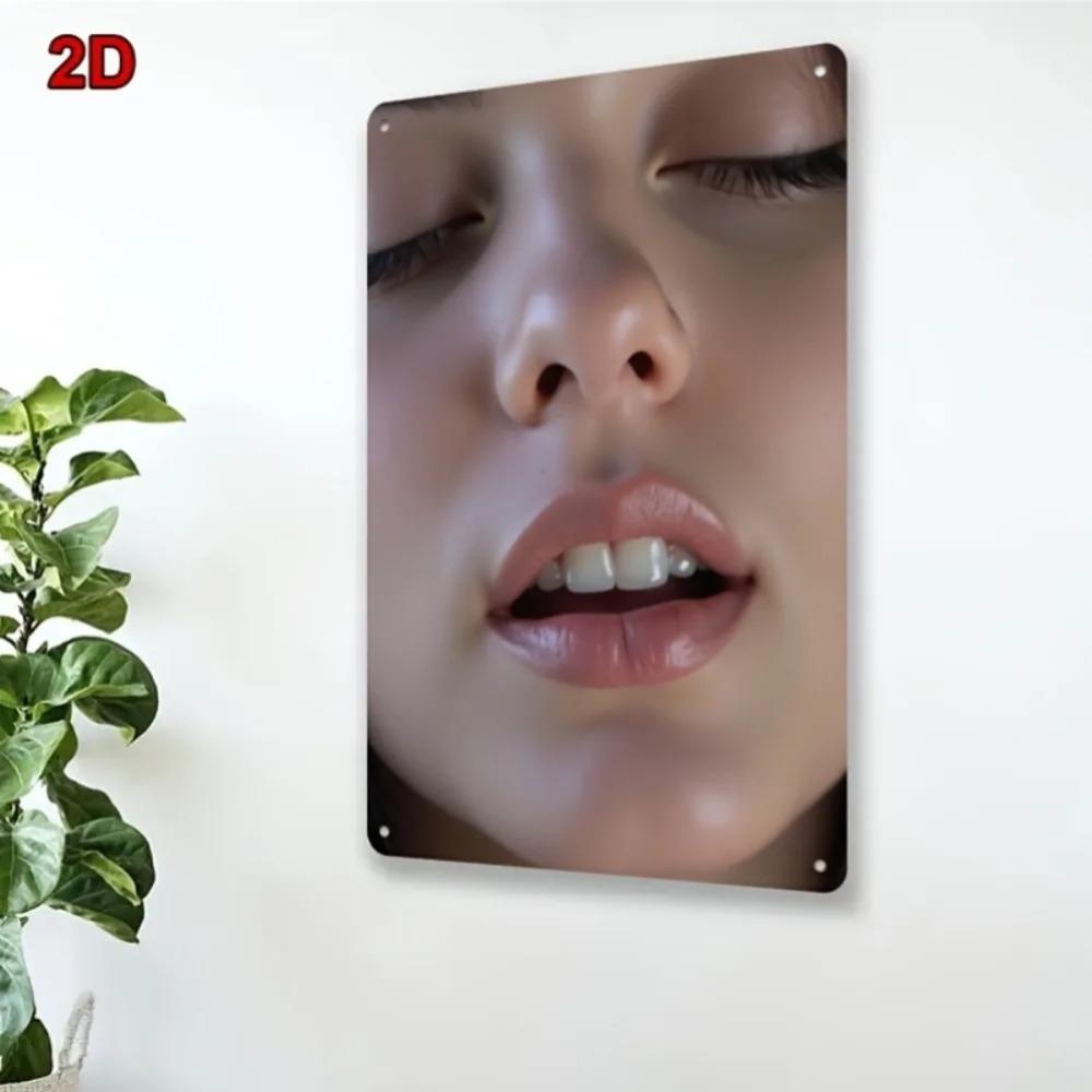 Hisun Tin Sign Vintage Sexy Lips Face Metal Tin Sign Retro Sensual Woman Mouth Wall Art Decor for Bar Man Cave Rustic Iron Painting Plaque