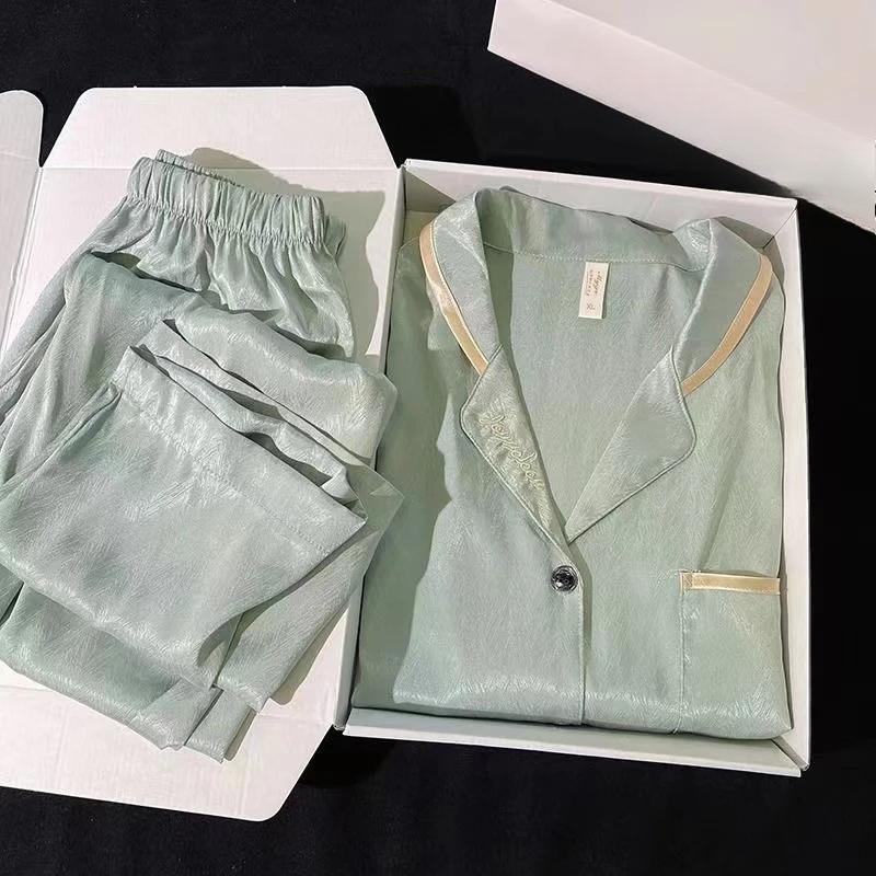 Elegant Solid Jacquard Twill Embroidery Women's Pajamas French Fashion Casual Sleepwear New Autumn Winter Lady Homewear