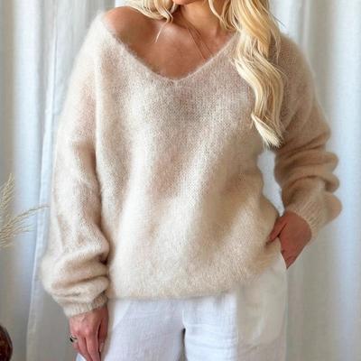 Europäischer Stil Langarm Pullover Damen Herbst und Winter Einfarbige Lockere Passform Strickware