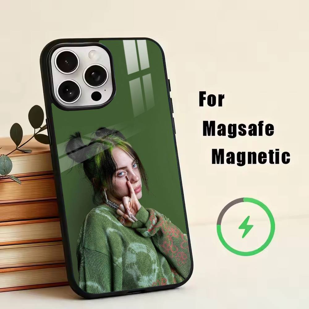 

Чехол для телефона B-Billie Eilish для iPhone 17, 16, 15, 14, 13, 12, 11 Plus, Pro, магнитный с MagSafe, беспроводная зарядка iPhone16PRO