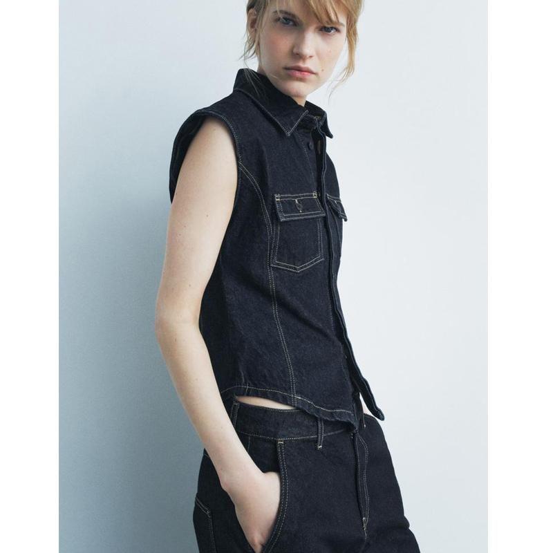 Fall and Winter New Arrival String Decoration Denim Vest 8246266 Balloon Version Mid Waist Denim 8246267