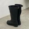 New Autumn and Winter Leather Tall Women's Boots Wide Tube Round Head Knight Boots Women's Thick-soled Long Tube Boots