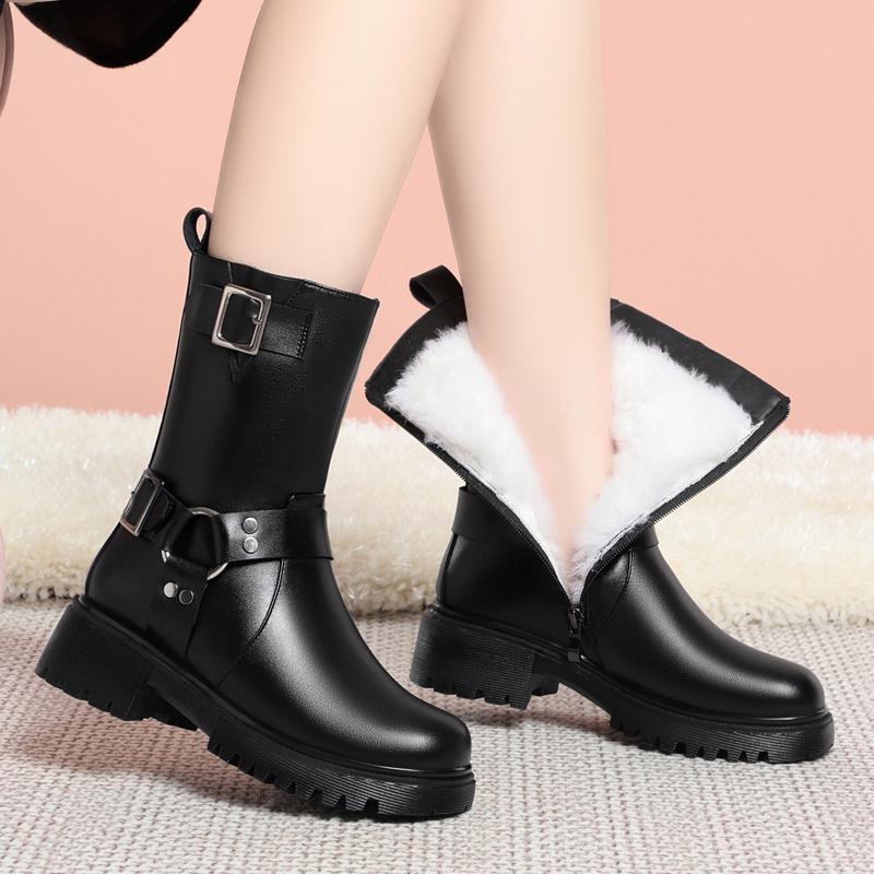 Fashion AIYUQI Women Snow Boots Winter 2025 New Genuine Leather Boots Ladies Natural Wool Warm Large Size Non Slip Mom Boots Women