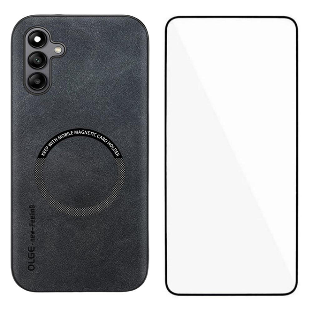 WANLONFENG YBP Series For Samsung Galaxy A05s 4G Magnetic Case with Tempered Glass Film PU Leather+TPU Phone Cover Large Cutout