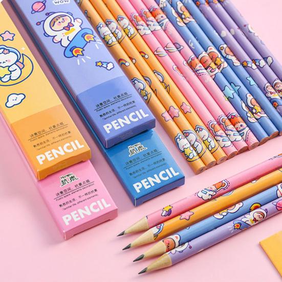 4Pcs Astronaut Cartoon Pencils Set Portable Space Theme Pencils with Eraser Head Safe Kids