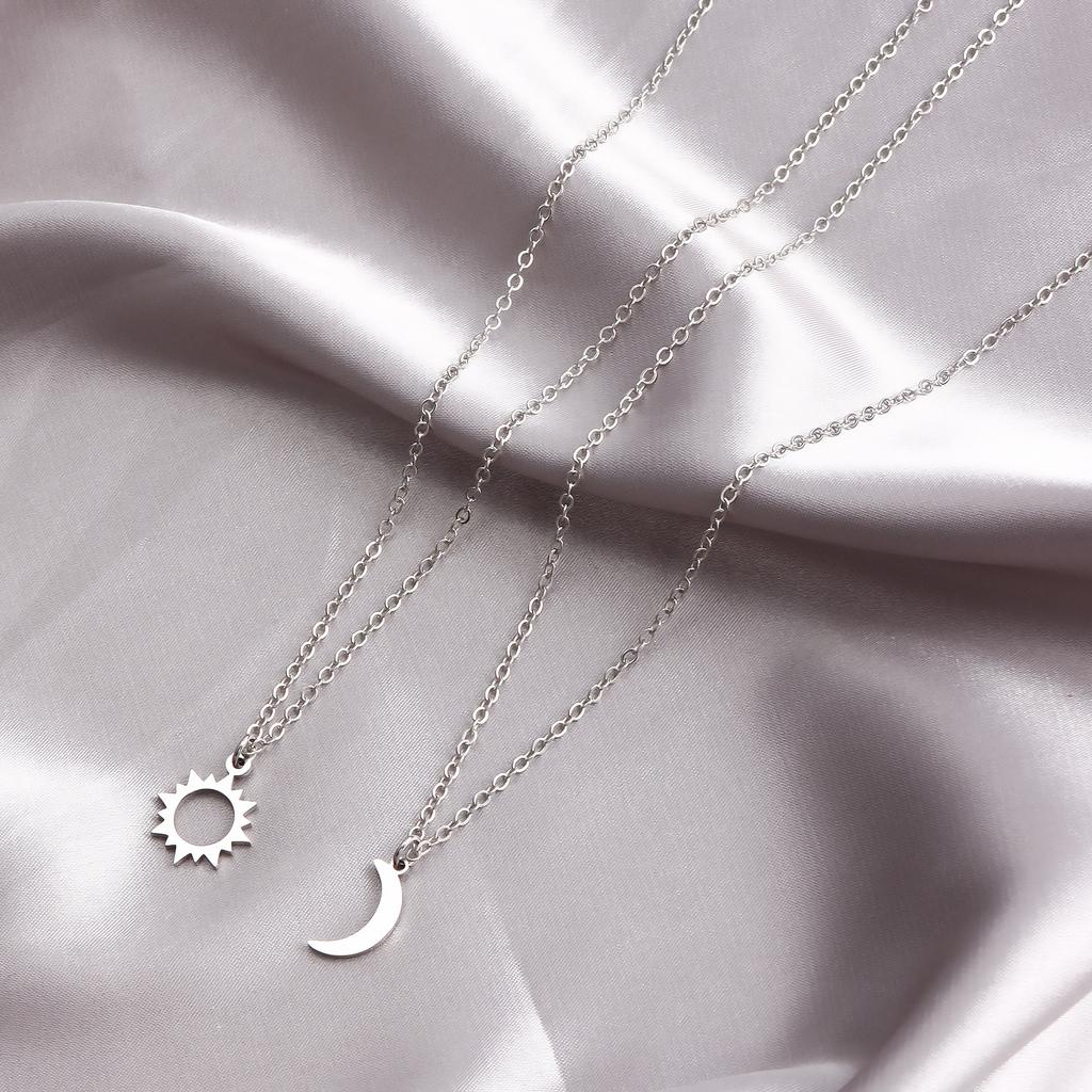 Cross-Border Jewelry, Simple Hollow Sun And Moon Couple Necklace, Sun, Moon And Stars Collarbone Chain Set Necklace