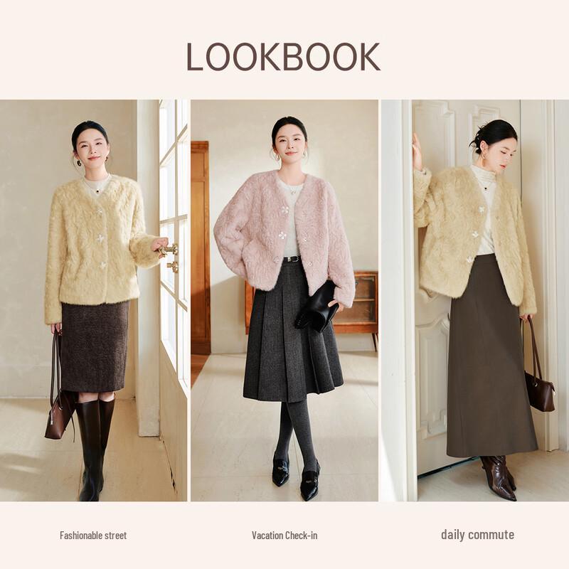 Xiangying Women's Faux Fur Shearling V-Neck Winter Coat