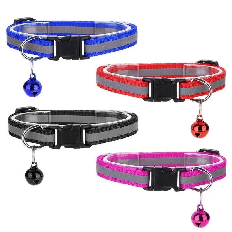 Pet Collar Cat Bell Anti Slip Reflective Dog Collar Cat Necklace Cartoon Cat Head Colored Bell Dog Pet Accessory