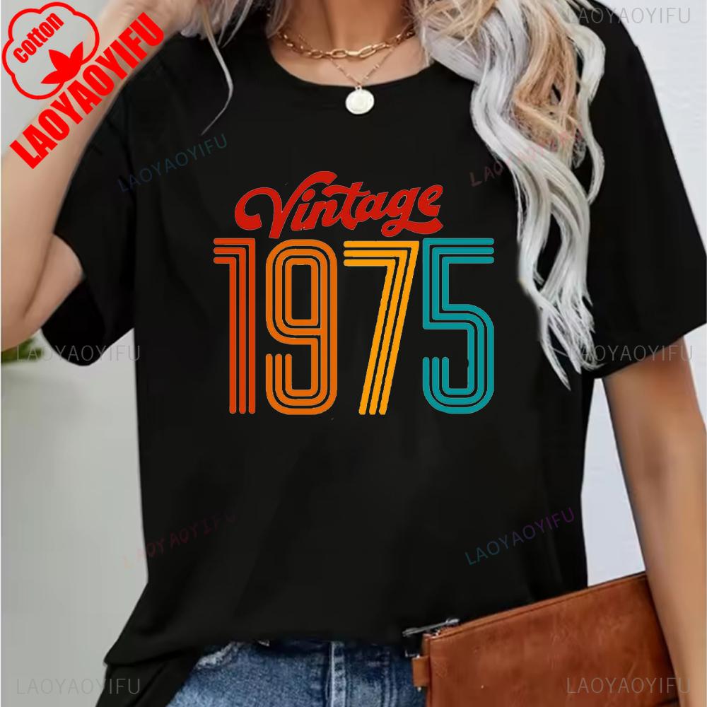 Vintage 1975 Funny 50Th Birthday Gifts 50 Years Old Retro Print T-Shirt Short Sleeve Crew Neck Casual Top for Summer & Spring