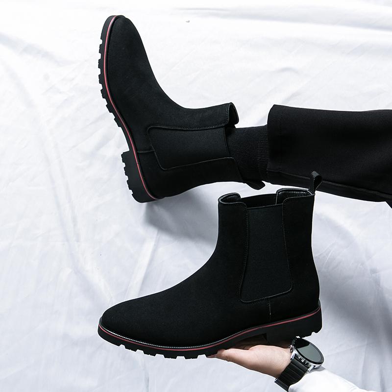Fashionable Chelsea Boots with Pointed Suede Black Brown Beige Short Tube Anti Slip and Wear-resistant Size 38-46 Men's Boots