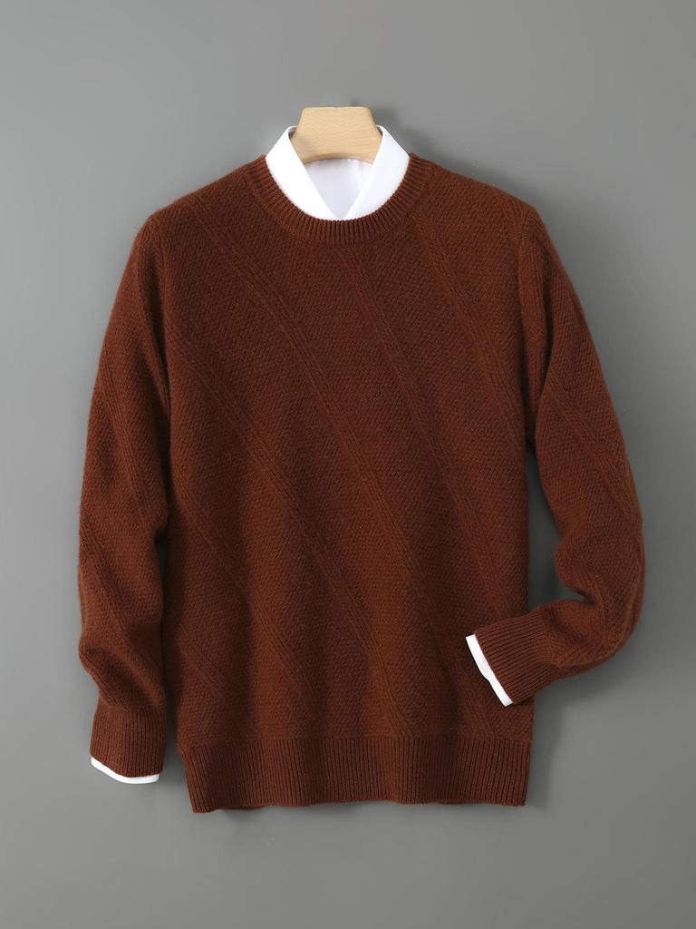 Men's High-Grade 100% Wool Round Neck Sweater - New Thick Knitwear for Autumn & Winter, Versatile Business Casual Style