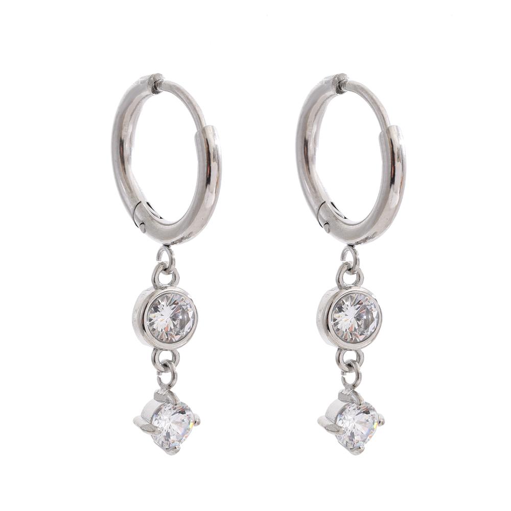 Yhpup Delicate Cubic Zirconia Drop Hoop Earrings 16K PVD Plated Stainless Steel Charm High Quality Party Jewelry Recommend