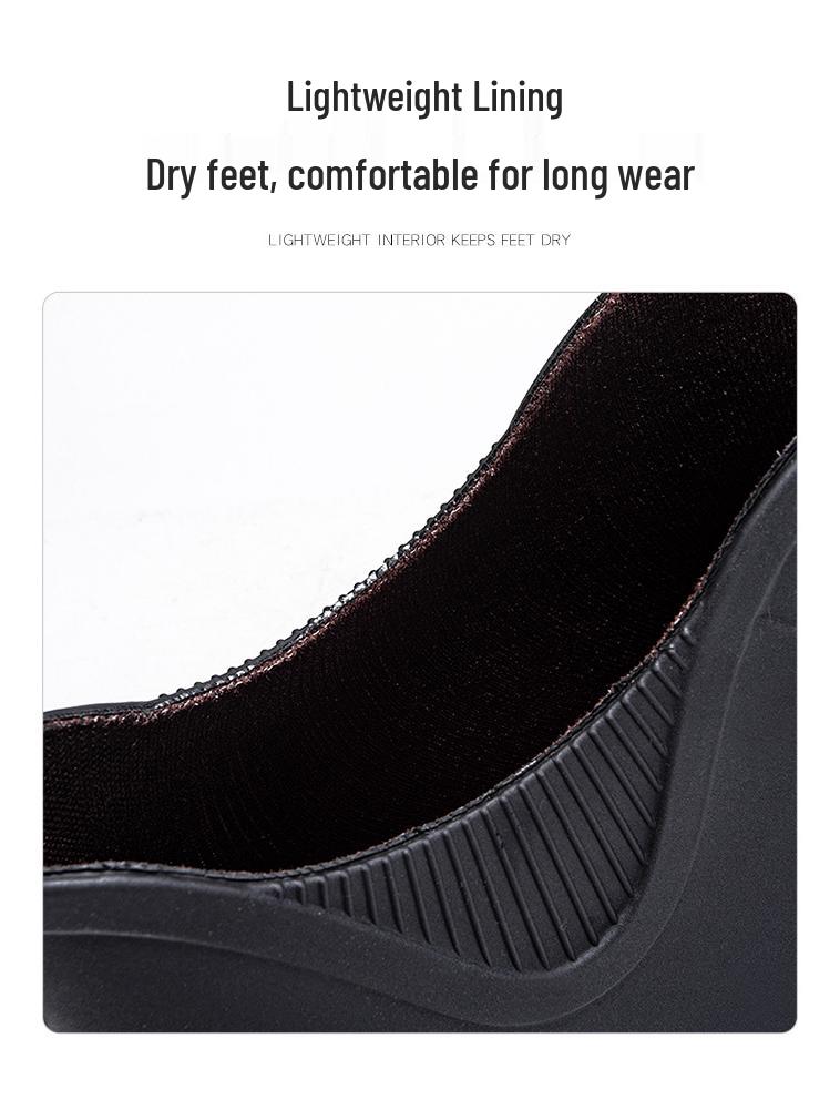 Men's Fashionable Low-Top Waterproof Rain Boots with Fleece Lining, Washable Flat Bottom, Mid-Calf, Ideal for Kitchen, Food Delivery, and Riding.