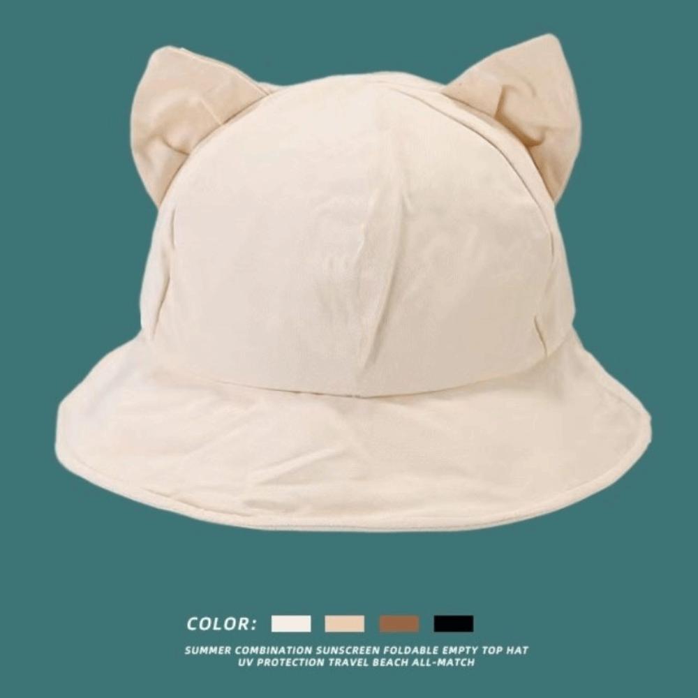Fashion Anti-Uv Cat S Ears Bucket Hat Sunscreen Wide Brim Fisherman Hat Foldable Wide Brim Hat Outdoor Activities