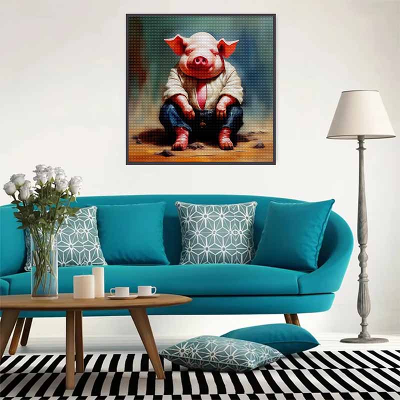 New Arrival 5D DIY Full Circle Diamond Painting "Pig Man" Embroidery Cross Stitch Home Decor Gift