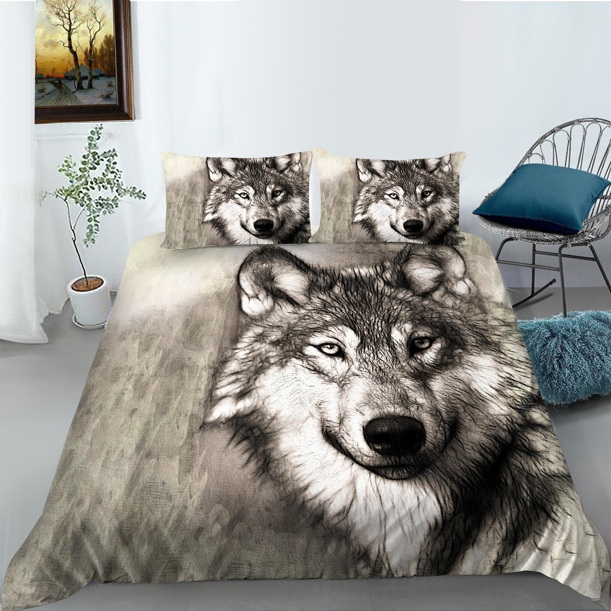 Shopify Bedding Two Three Piece Digital Printing Polyester Wolf Series EU single 135*200