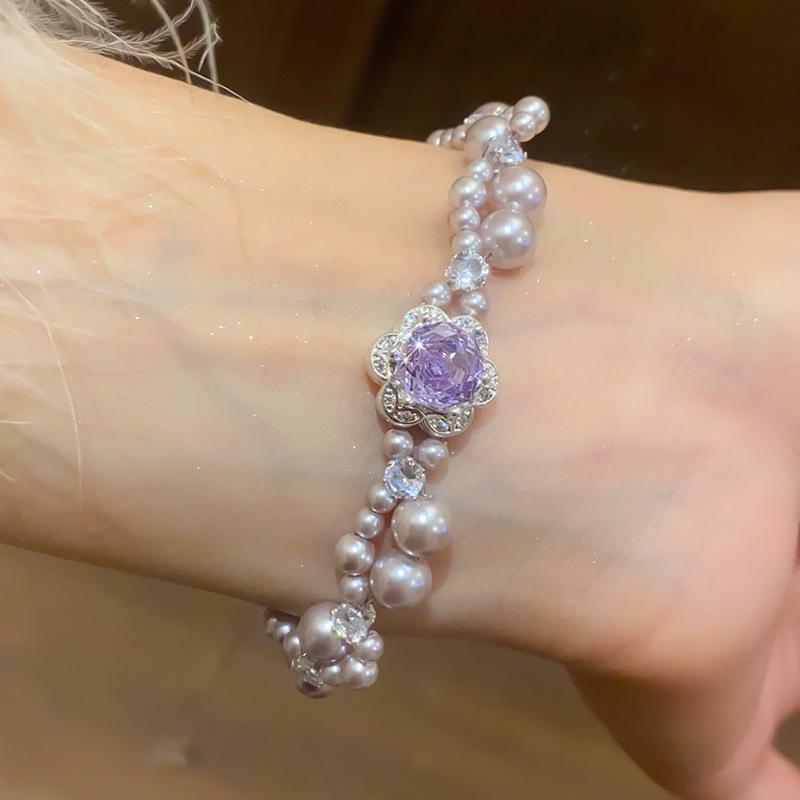 French Zircon Pearl Flower Bracelet: Elegant, Light Luxury Jewelry for Women