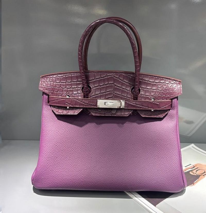 2026 Neue Fubao Leder TOGO Leder mit Mattem Krokodilmuster Echtes Leder Damen Tasche 25/30cm Silberne Schnalle Platin Damen Tasche