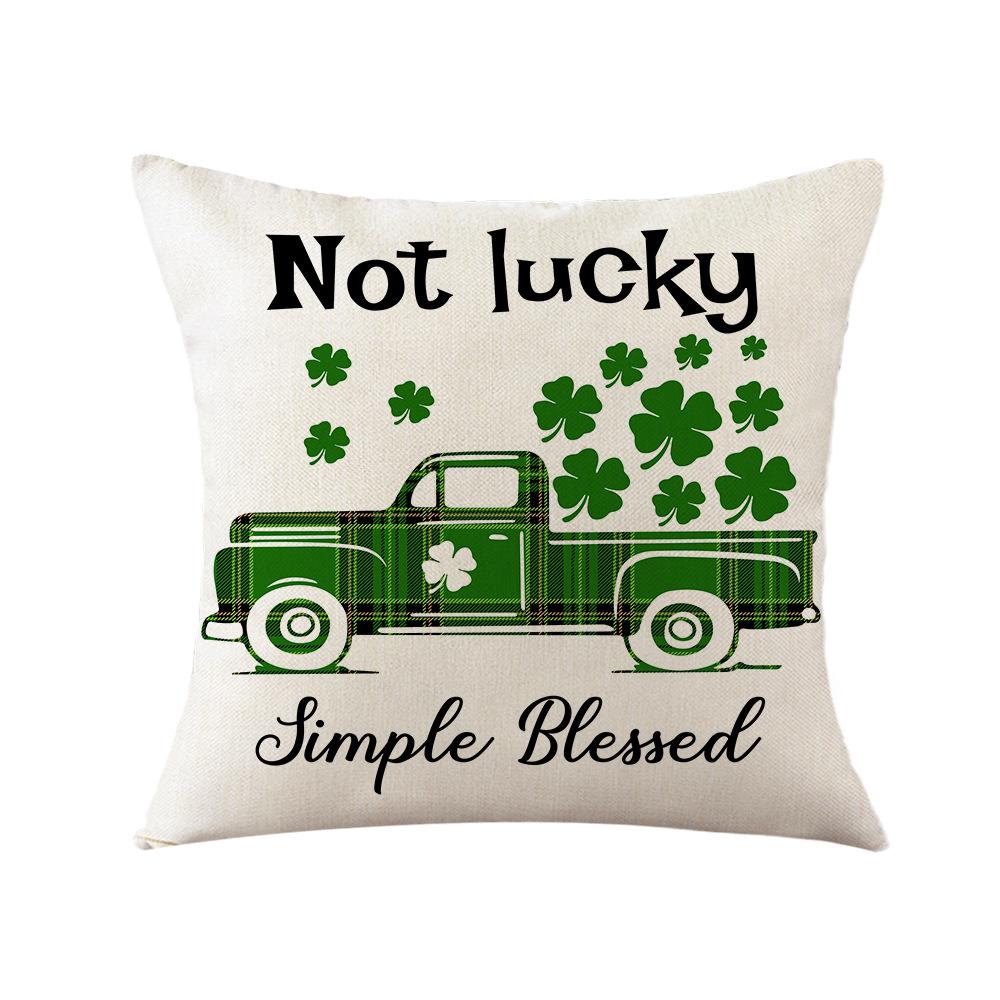 St. Patrick's Day Pillow New Plaid Clover Plant Print Pillow Sofa Cushion Linen Pillow Cover