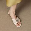 Krazing Pot Cow Skin Mules Summer Size 42 Low Heels Luxury Shoes Metal Decoration Women Superstar Women Peep Toe Slip on Sandals