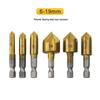 Hex Shank Five-Flute Countersink Bit Set (6-Piece: 6mm-19mm) Woodworking Hole Opener