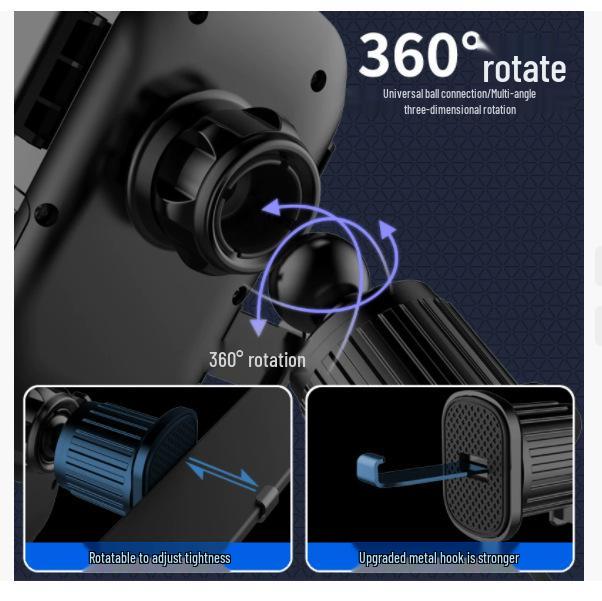 Sturdy Car Phone Holder with Inverted Hook & Vacuum Suction for Horizontal/Vertical Air Outlet Navigation