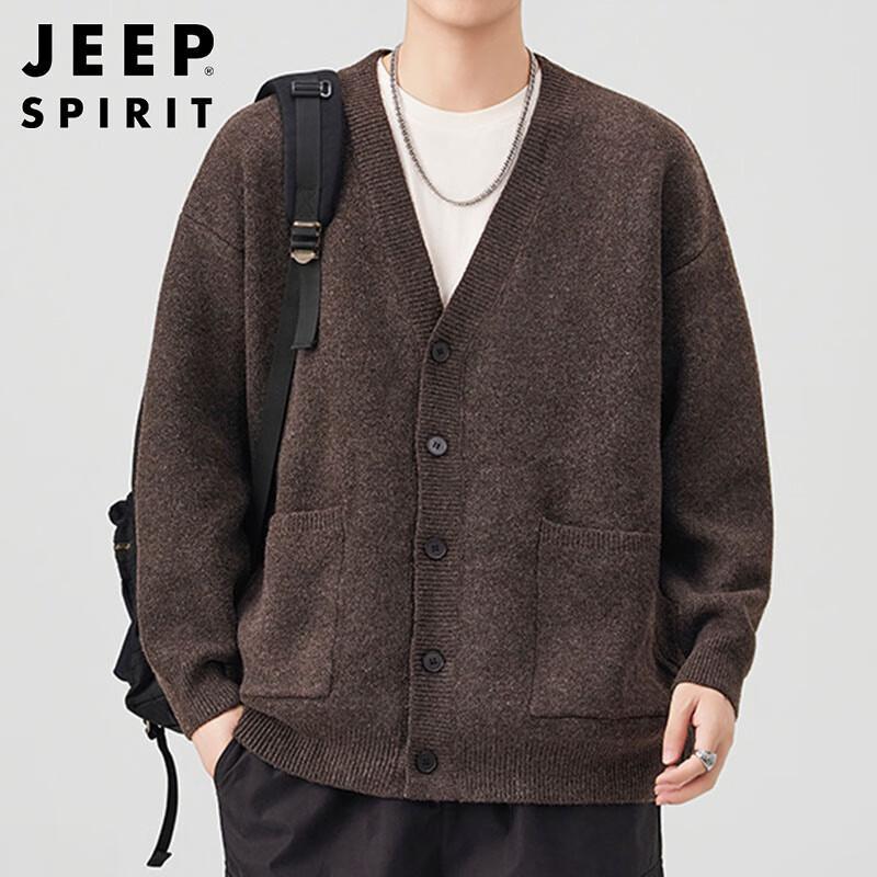 JEEP SPIRIT Herren Strickjacke mit V-Ausschnitt, Relaxed Fit, Schwergewicht