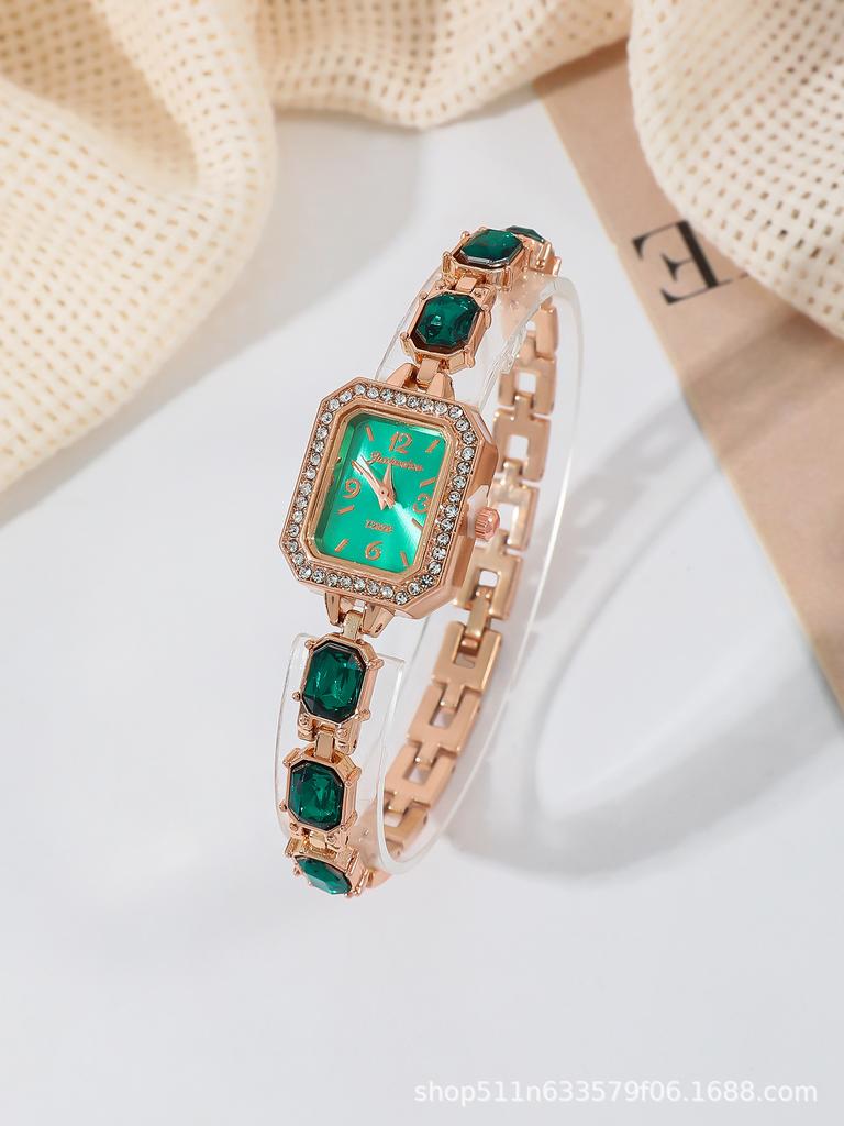 Fashionable Square Diamond Embedded Quartz Watch Student Watch Versatile Simple Design Colorful Diamonds Attracting Students