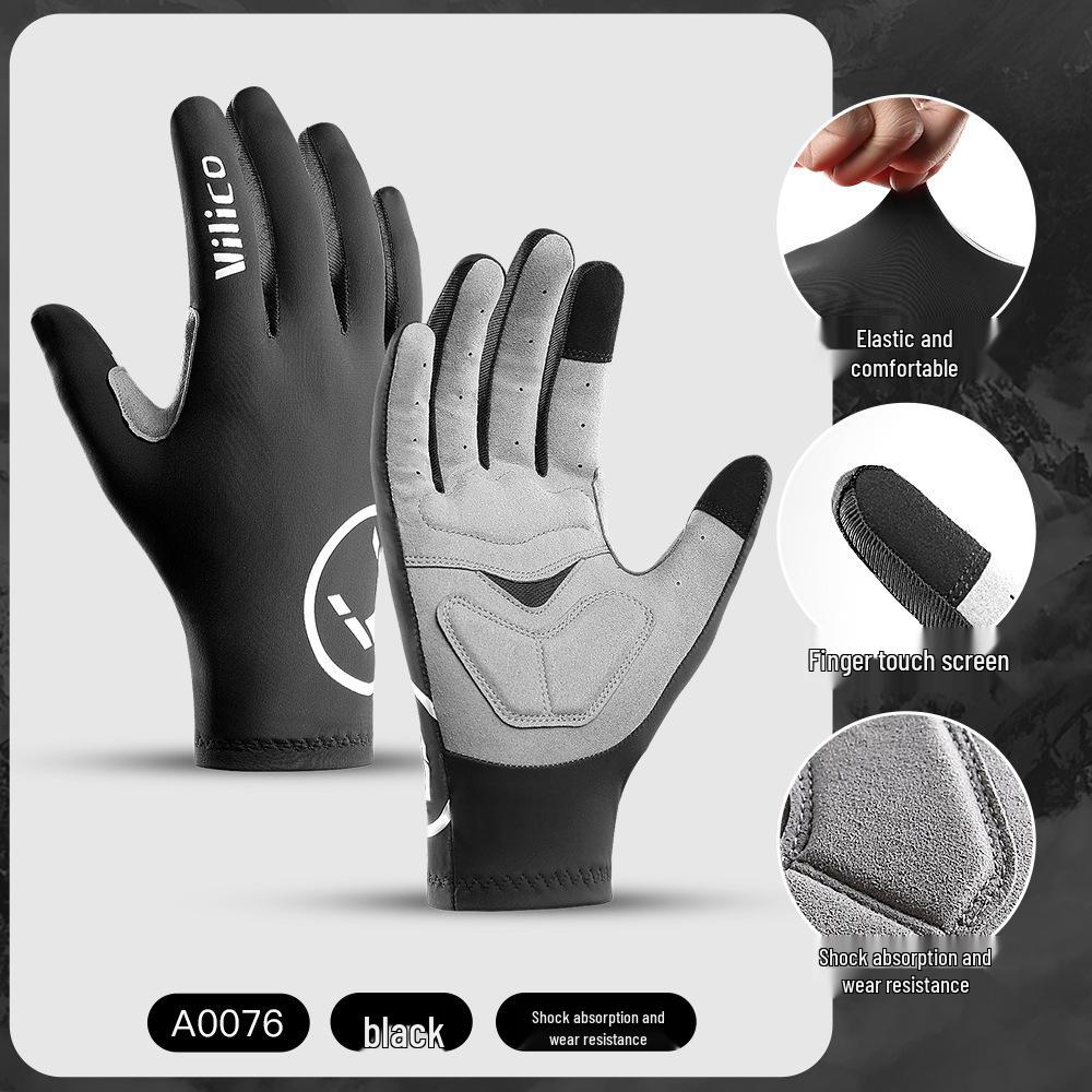 

Vilico Spring/Summer Full-Finger Cycling Gloves: Anti-Slip, Wear-Resistant, Breathable, Shock-Absorbing, Touchscreen Compatible. Extra Large чёрный