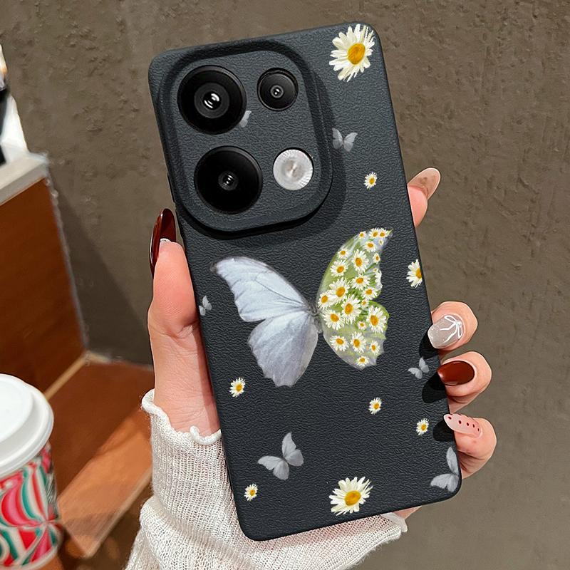 Butterfly Pattern Silicone Soft Phone Case for Xiaomi 13t Poco X6 M6 Pro Redmi Note 14 13 12 11 10 Pro Shockproof Leather Texture Plain Color Cover