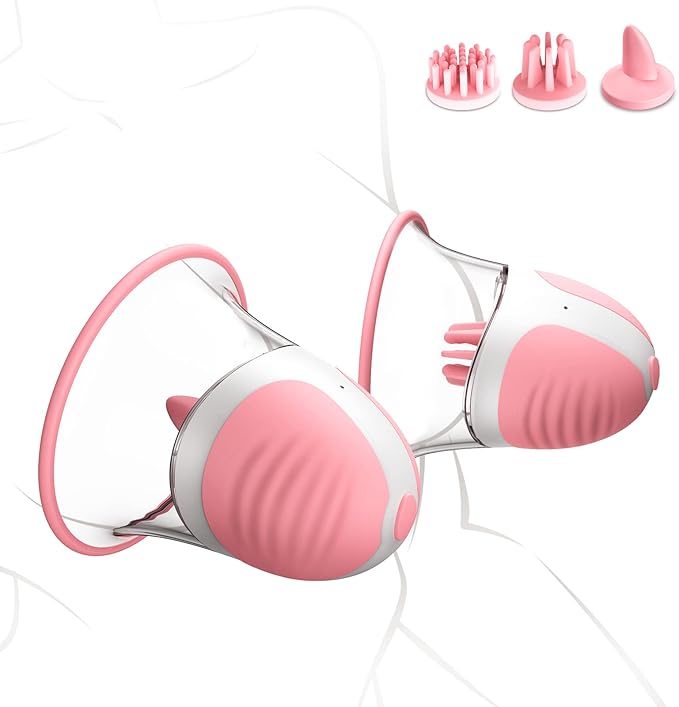Nipple Sucker Strong Suction Stimulation Massager and 10 Vibrator Rotating Modes, Rechargeable Adult Toys for Fun Three Pairs  of Massage Heads