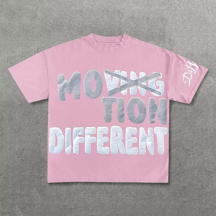 Vintage Motion Different Graphic 100% Cotton Short Sleeve T-Shirt Men Y2K Short Sleeves Oversize Tshirt Streetwear Women Tops