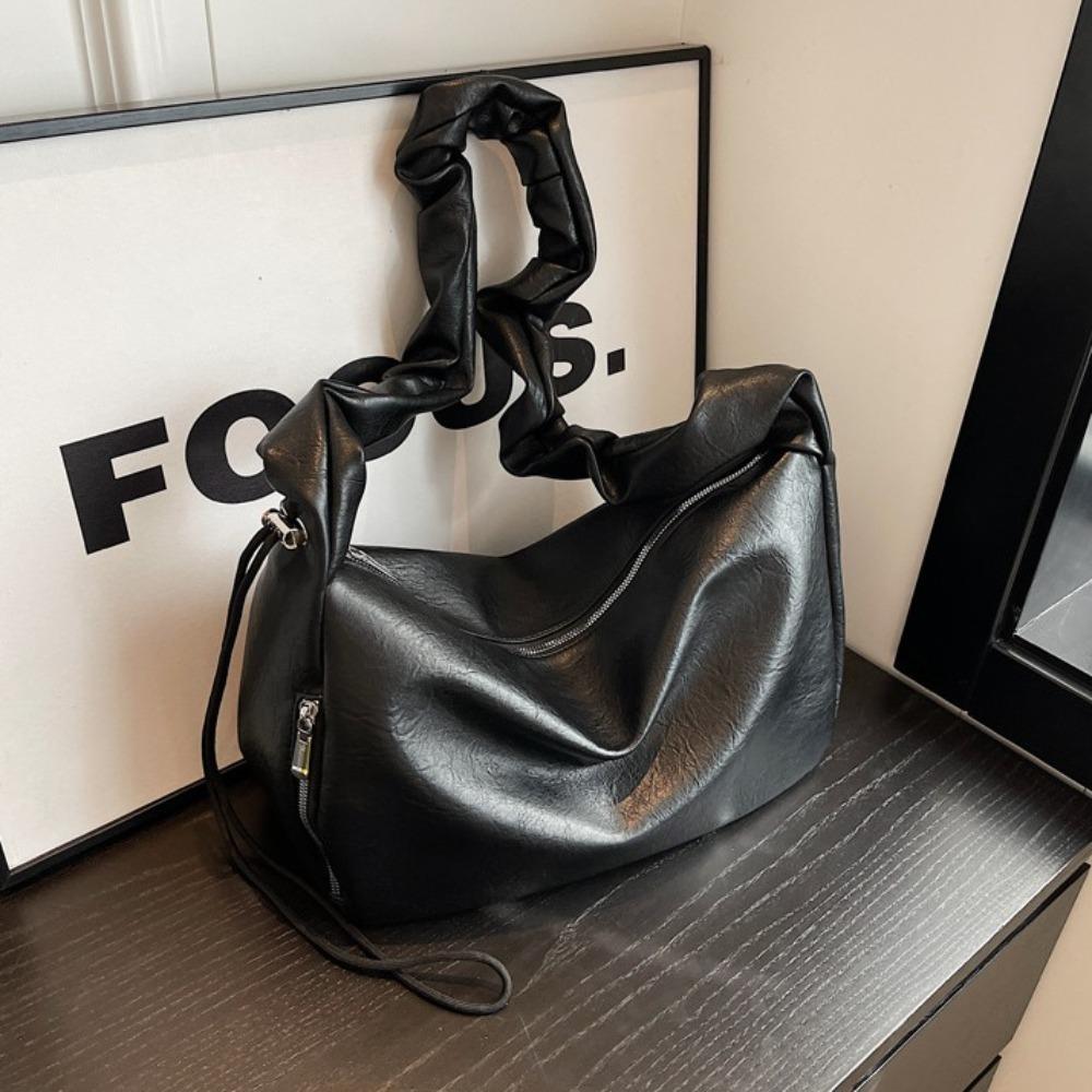 Solid Color Ruched Underarm Bag Large Capacity Single Shoulder Bag All Match Pleated Bag  Ladies