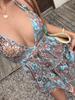 Women's Sexy V-neck Printed Backless Strappy Halter Beach Dress