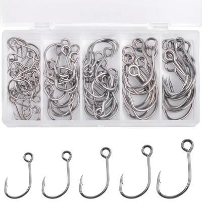 70Pcs Fishing Inline Single Hooks Single Replacement Hooks for Hard Lures Circle Large Eye Single Bait Hooks for Bass Trout Lure