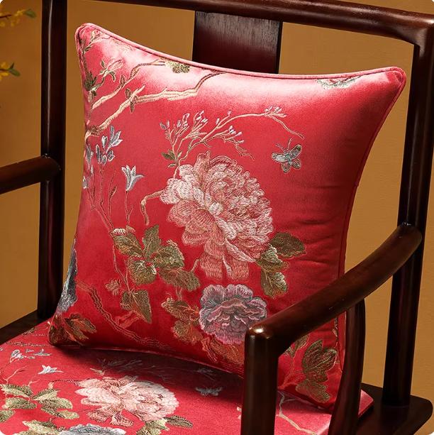 Luxury Peony Floral Embroidery Home Chair Decorative Pillow Cover Lumbar Support For Sofa Velvet Cushion Cover 45x45cm