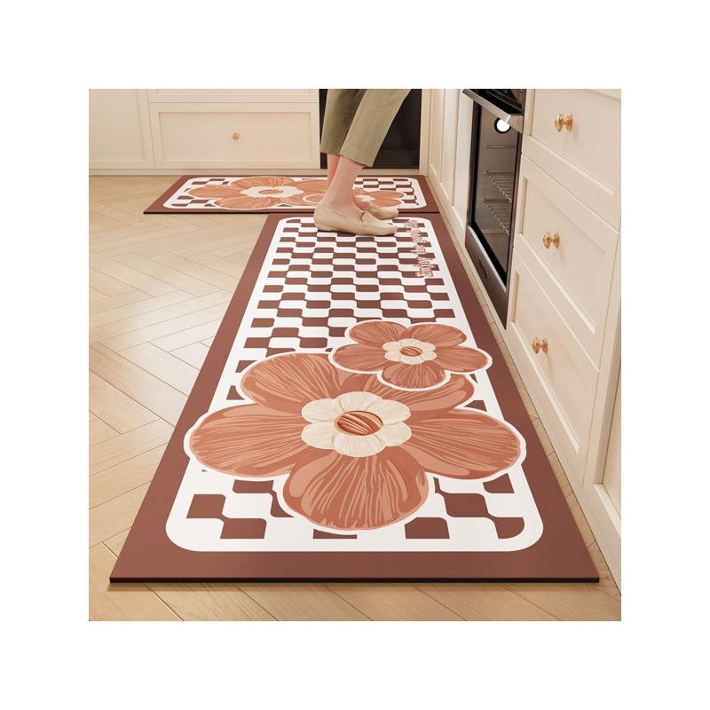 Small Fresh Flower Kitchen Floor Mat Absorbs Water And Oil, Easy To Take Care Of, Foot Mat Household Non-Slip And Dirt-Resistant Diatom Mud Floor Mat
