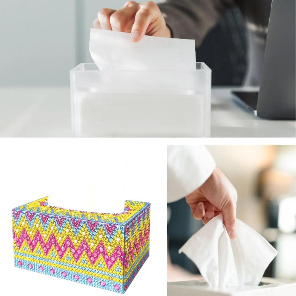 5D DIY Tissue Case Diamond Mosaic Square Tissue Box Kit Handmade Art Napkin Dispenser for Home Office Car Decor Supplies