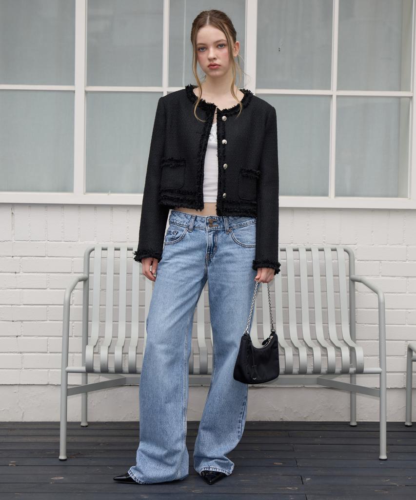 ROSEFRANTZ Soft Fringe Tweed Jacket [Black]