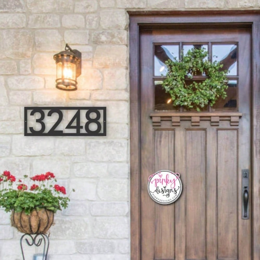 Modern Metal House Number Sign with Frame, Address Plaque for Door, Customizable Numbers A16