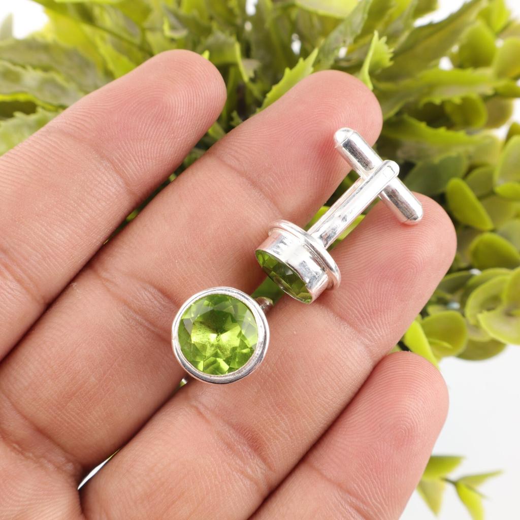 Peridot Gemstone 925 Sterling Silver Handmade Jewelry Cufflinks 0.50" For Gift CL-4-15