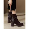 Soft Leather Shoes with Thick Soles and Wide Heels. Women's New Autumn-winter Style High-heeled Short Boots.