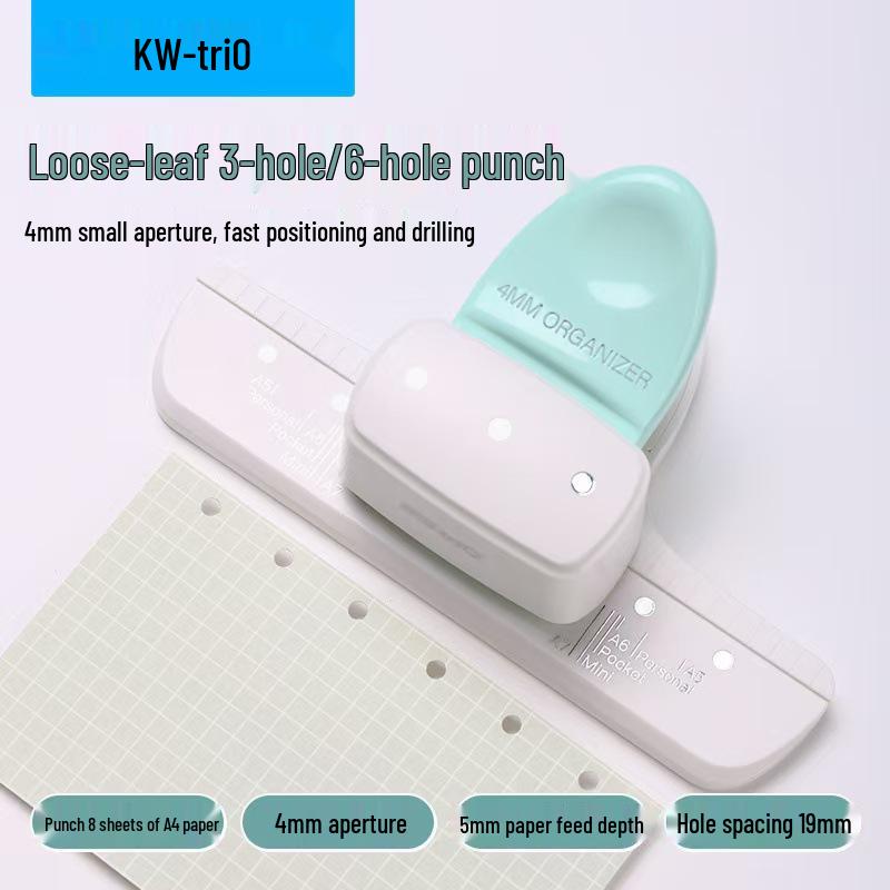 Kedeyou 9027 4mm Small Aperture Manual Three-Hole Punch for Loose-Leaf Handbooks