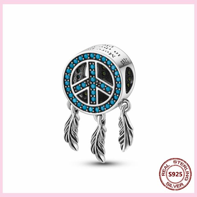 Nový 925 stříbrný lapač snů Visací přívěsek korálek ve tvaru srdce pro originální přívěsný náramek lapač snů