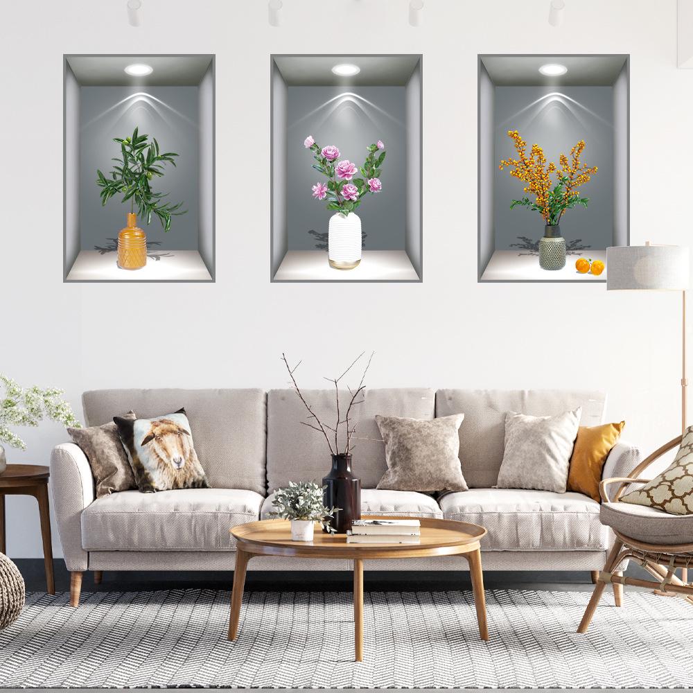 Wei Mo Xiang Green Plant Three-Panel Self-Adhesive Decorative Wall Sticker for Home & Hotel