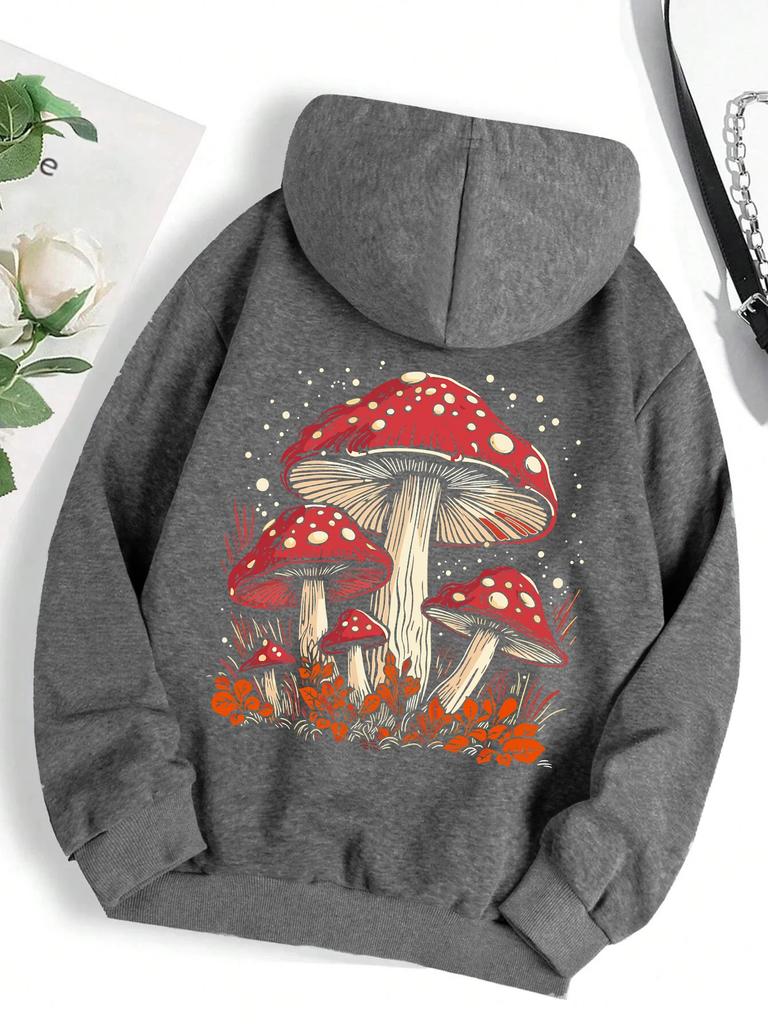 Red Mushroom Personality Graphic Hoody For Women Harajuku Casual Sweatshirt Fashion Fleece Hooded Autumn Warm S-XXL Female Tops