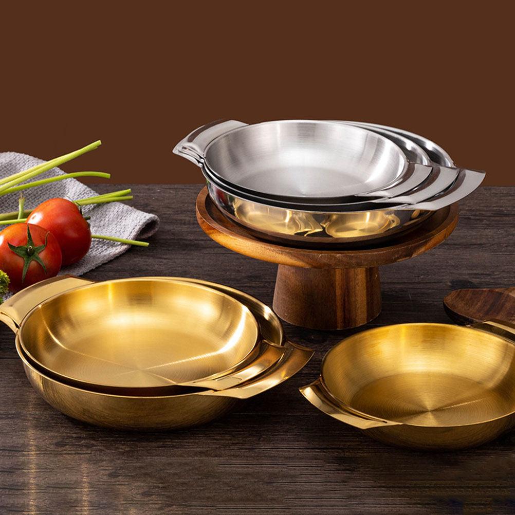 Stainless Steel Pot Double Handle Easy Clean Cooking Pot Food Serving Multi-Use Kitchen Cooking Container Stainless Steel Bowls