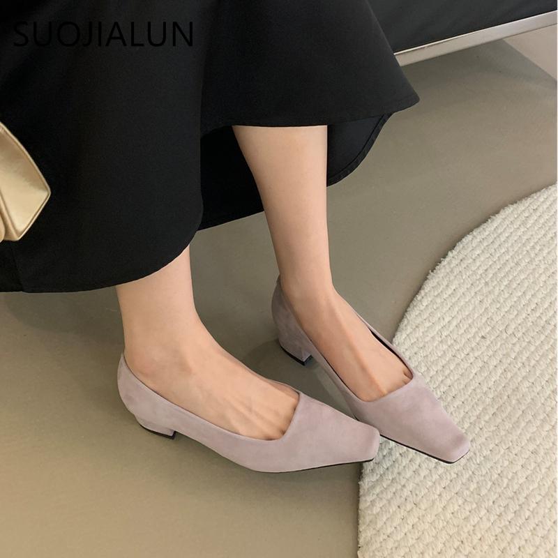 Fashion SUOJIALUN 2025 Spring New Brand Shallow Slip On Women Boat Shoes Square Low Heel Single Shoes Elegant Outdoor Dress Pumps Shoes