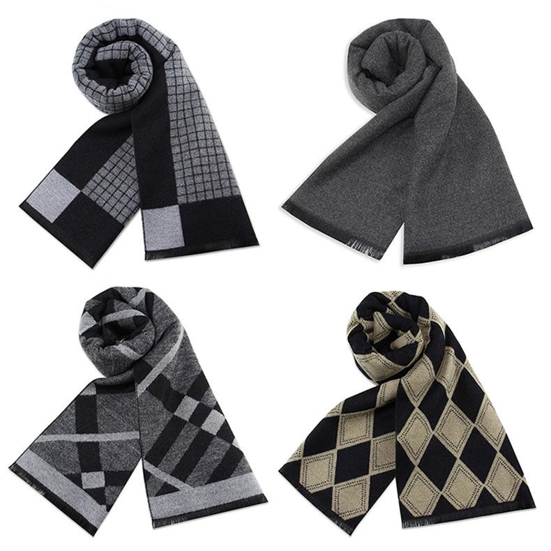 Męski szalik zimowy w czystą szarość w kratę, mieszanka wełny - gruby i ciepły