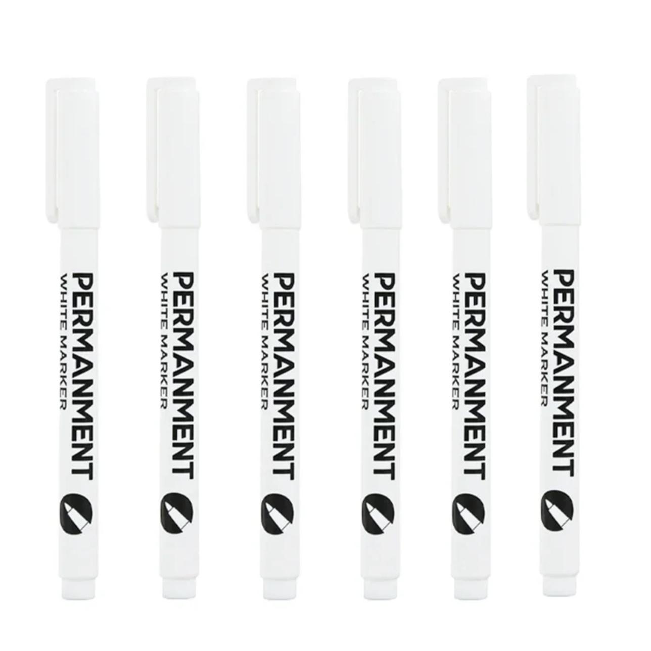 

6 Pcs Acrylic Paint White Marker White Paint Pen for Rock Painting Stone Ceramic Glass Wood Tire Fabric Metal Canvas